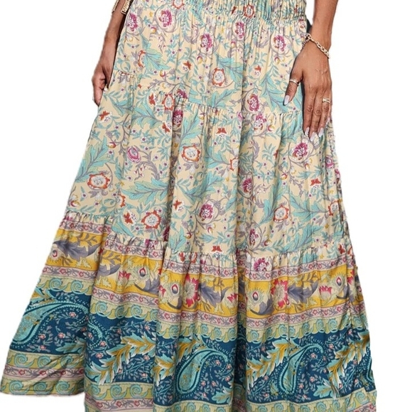 Summer Maxi Skirt Fashion Boho Long Trendy Floral High Waist. SMALL - Picture 3 of 4